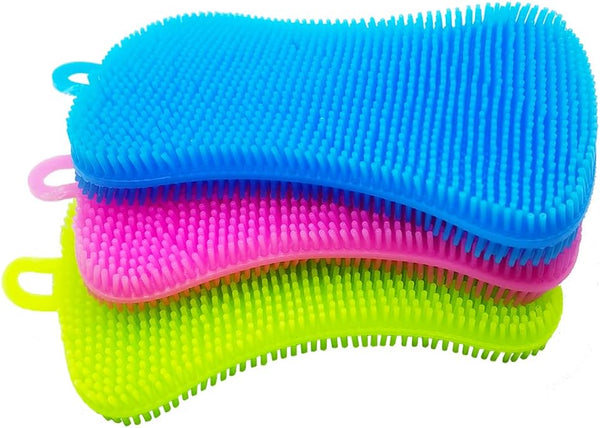 Silicone Dish Scrubber, Double Sided Kitchen Sponge, Silicone Sponges for Dishes, 3 Pack Cleaning Tools Accessories