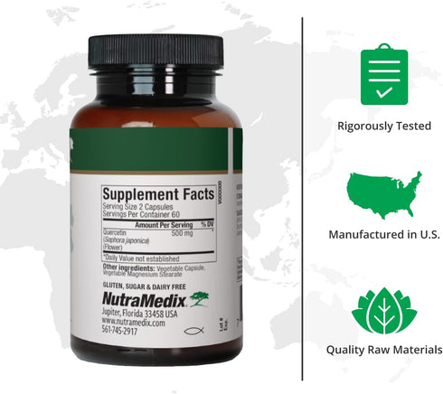 NutraMedix Quercetin - Quercetin 500mg Capsules - Antioxidant & Immune Support Supplement for Heart Health - Aids in Zinc & Vitamin C Absorption (120 Vegetarian Capsules)