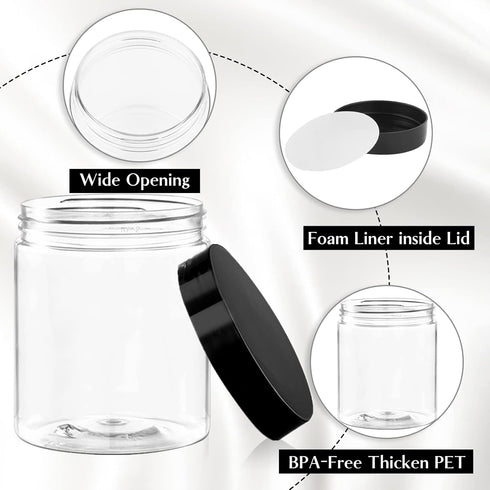 TUZAZO 8 Oz Plastic Container Jars with Lids, BPA Free Clear Cosmetic Containers for Lotion and Travel Storage (12 Pack)