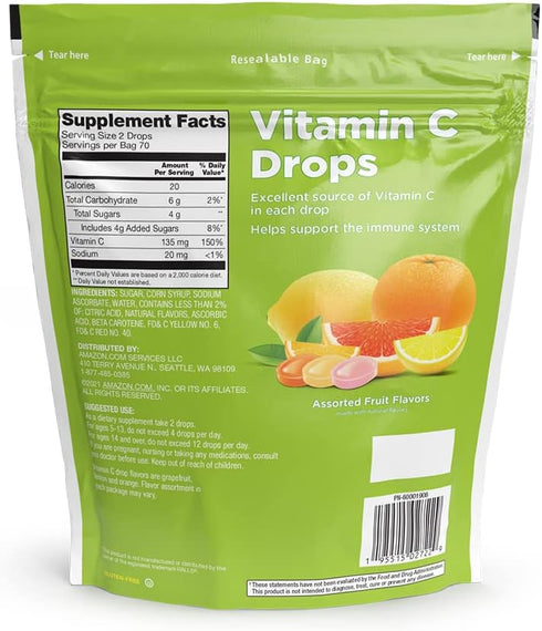 Amazon Basic Care Vitamin C Supplement Drops, Lemon, Orange & Grapefruit, 140 count (Previously SoundHealth)