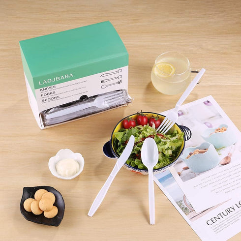 Plastic Disposable Spoons, Individually Packaged, 7-Inch White Commercial Take Away, 100 PCS
