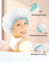 mikimini White Shower Cap for Women and Girls 2 Pack, Double Waterproof, Reusable, Washable, Soft and Comfortable