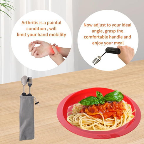 Adaptive Utensils Set, Spoons and Forks with Open Handle Design for Arthritis, Disabled, Elderly (2 Sets)