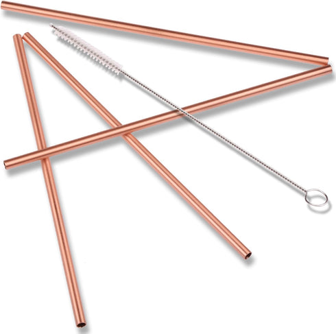 ZERRO Food Safe Solid Copper Straws Set of 4, 8.5 inch with Straight Cleaning Brush Included