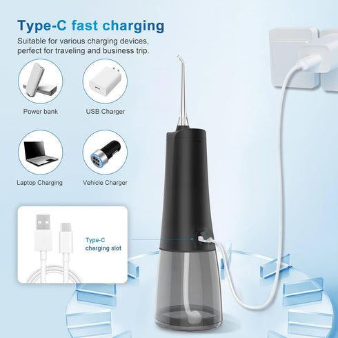 Cordless Water Dental Flosser by JNGOODS, 300ml Rechargeable Oral Irrigator with 4 Jet Tips