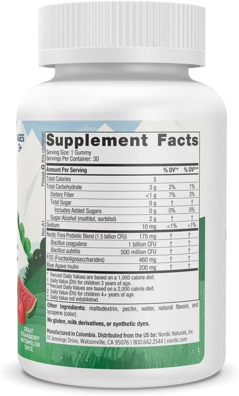 Nordic Naturals Zero Sugar Kids Probiotic Gummies, 30 Gummies, Strawberry Watermelon Flavor