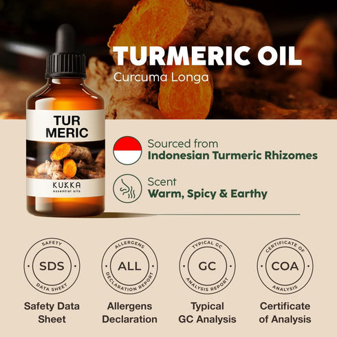 Kukka Turmeric Oil 4 Fl Oz - 100% Natural Aromatherapy for Skin, Face, Hair, Bath Bombs, Soaps & Candles