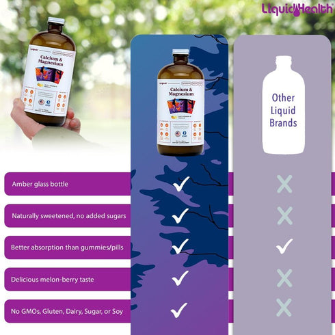 LIQUIDHEALTH Calcium and Magnesium Liquid Supplement, 32 Fl Oz, Joint and Bones Tissue Support, Natural Non-GMO