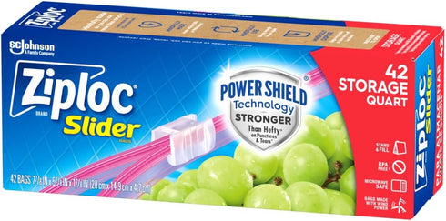 Ziploc Quart Food Storage Slider Bags - Power Shield Technology, 42 Count