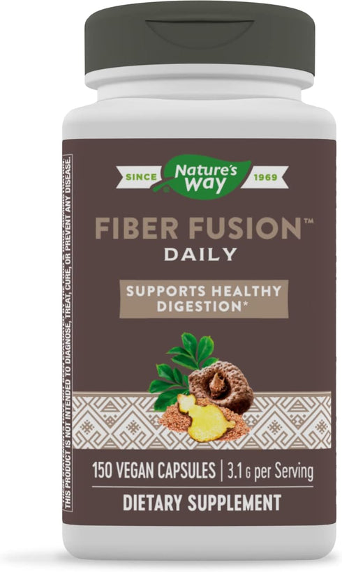 Nature's Way Fiber Fusion Daily Supplement, 150 Vegan Capsules with Psyllium Husk, Oat Bran, Pectin, Digestive Support*