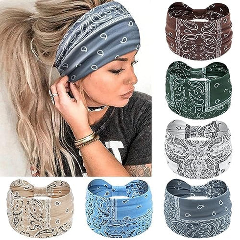 Wide Headbands for Women, Soft Turban Hair Accessories, Knotted No Slip Head Bands, Pack of 6 (Nature) Boho African