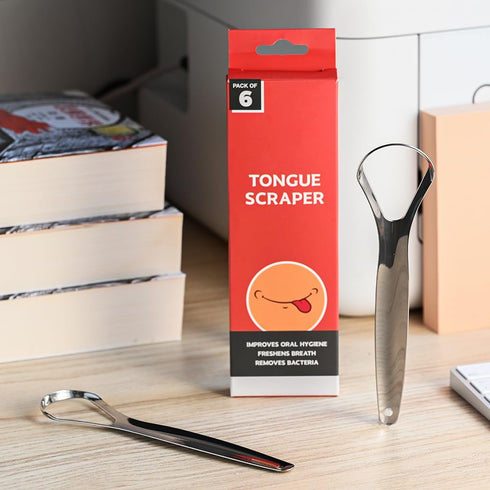 6 Pack Tongue Scraper for Adults, 100% Stainless Steel, Easy to Use Tongue Cleaner for Oral Hygiene