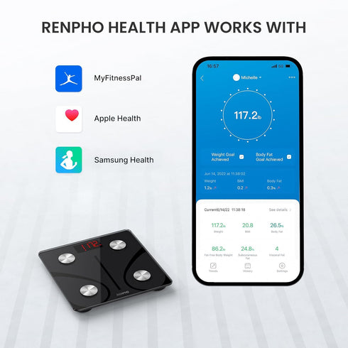 RENPHO Body Weight Scale 500 lbs - Smart Bathroom Scale with 12 x 12 inches Ultra Wide Platform, LED Display, Health