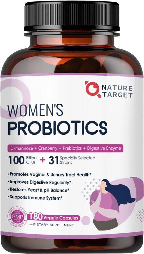 Probiotics for Women Digestive Health, 100 Billion CFUs, 180 Veggie Capsules with Digestive Enzymes