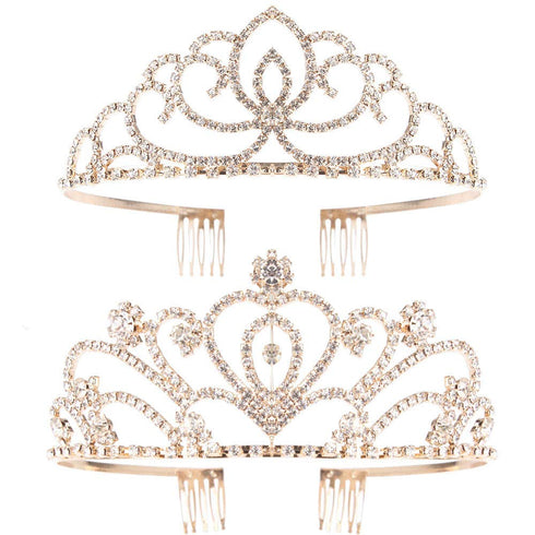 Pack of 2 Rhinestone Tiara Crown Headband Tiaras for Wedding, Christmas, Bridal Party, Birthday