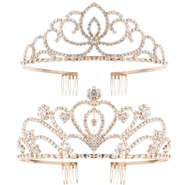 Pack of 2 Rhinestone Tiara Crown Headband Tiaras for Wedding, Christmas, Bridal Party, Birthday