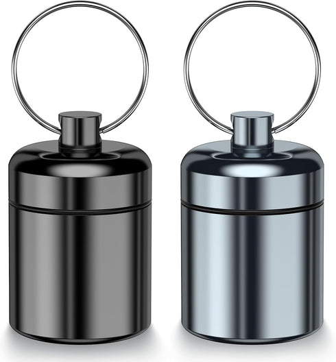 2 Pack Mini Pill Case Keychain, Portable Travel Pill Container, Waterproof Metal Daily Pill Box Organizer for Office