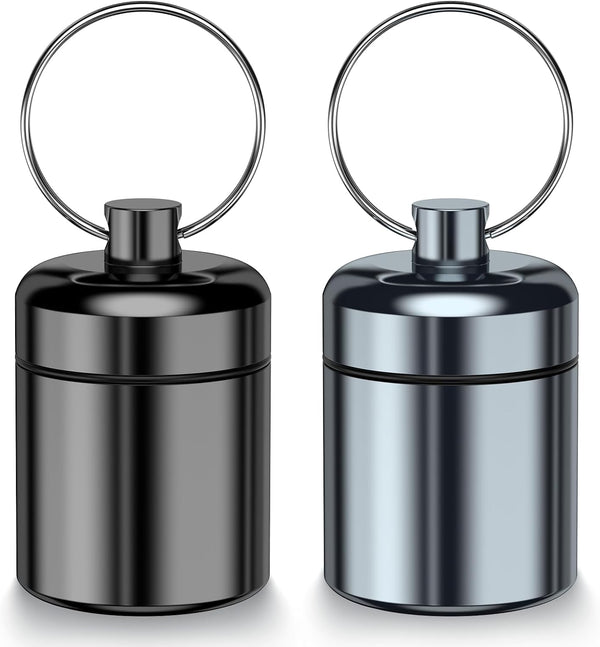 2 Pack Mini Pill Case Keychain, Portable Travel Pill Container, Waterproof Metal Daily Pill Box Organizer for Office