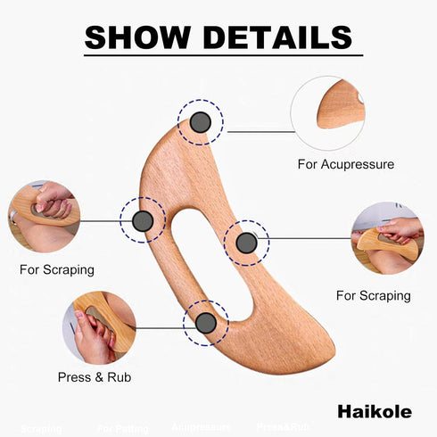 Haikole (A-Wood1) enttgo Body Gua Sha Tool Wooden Lymphatic Drainage Tool,Guasha Massage Tools for Anti Cellulite