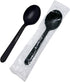100 Pcs Heavy Duty Recyclable Spoon, Individually Wrapped Catering Dessert Utensils (Black)