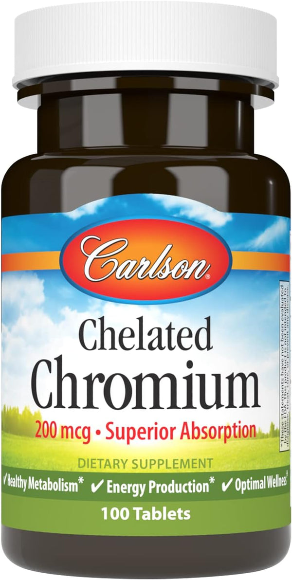Carlson Chelated Chromium 200 mcg 100 Tablets | Superior Absorption for Healthy Metabolism & Wellness