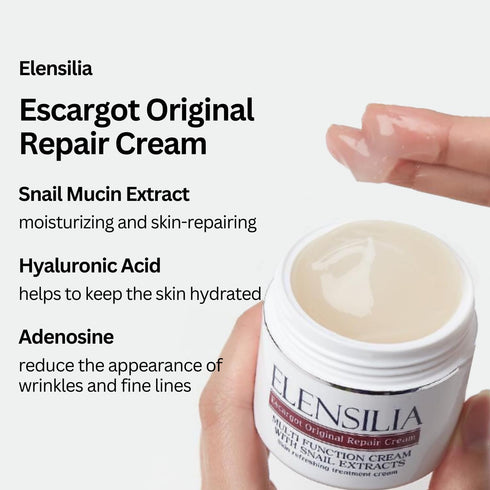 Original Escargot Facial Repair Cream 1.76 oz - 80% French Mucin for Long-Lasting Hydration, Bouncy Gel Texture,