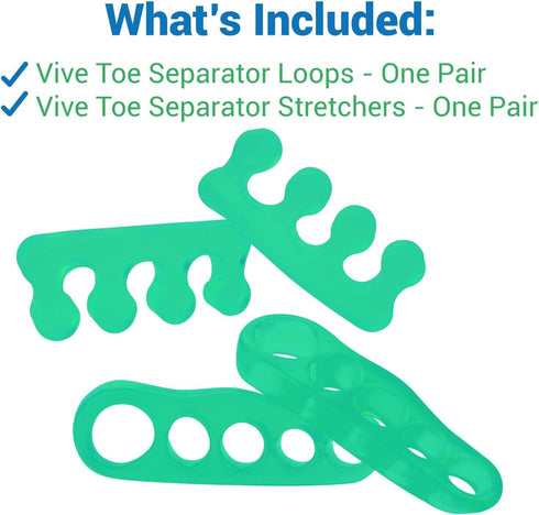 ViveSole Toe Separators, Medium (2 Pairs) - Silicone Gel Spreaders for Men & Women, Therapeutic Spa Stretchers