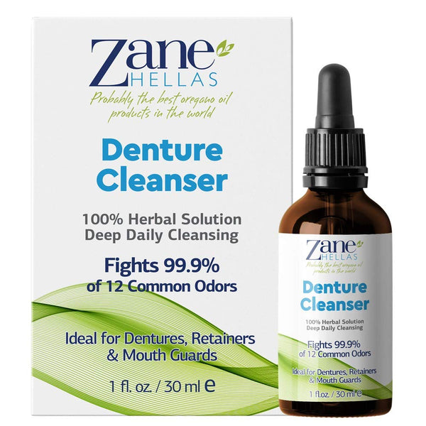 Zane Hellas Denture Cleaner with Oregano Oil, 1 fl.oz.-30ml for Plaque and Tartar Removal