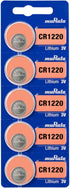 Murata CR1220 Battery DL1220 ECR1220 3V Lithium Coin Cell, Pack of 5 Batteries