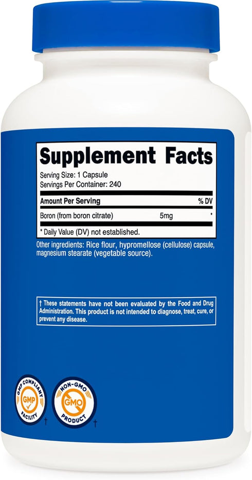 Nutricost Boron Capsules 5mg, 240 Vegetarian Capsules - Non-GMO and Gluten Free