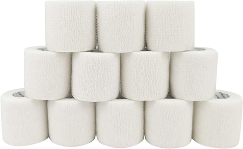 Self Adherent Cohesive Bandage 2"x5 Yards, Stretch Sport Athletic Wrap for First Aid, White (12 Rolls)