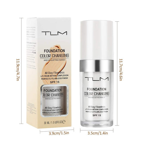 2pcs TLM Color Changing Foundation Liquid with 2 Brushes and 2 Sponges, Flawless Full Coverage Makeup 30ml