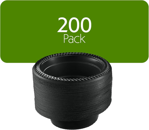 PLASTICPRO 200 PCS Black Plastic Bowls, 5 oz Small Disposable Soup Bowls for Party and Wedding
