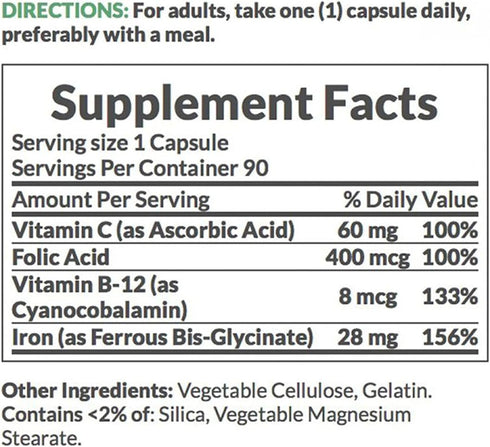 Nature's Bounty Gentle Iron 28 mg 90 Capsules (Pack of 3)