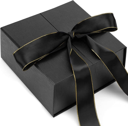 JOHOUSE Gift Box Black, 8x8x3.5 Inches with Lids, Magnetic Closure & Ribbon for Weddings, Birthday Presents