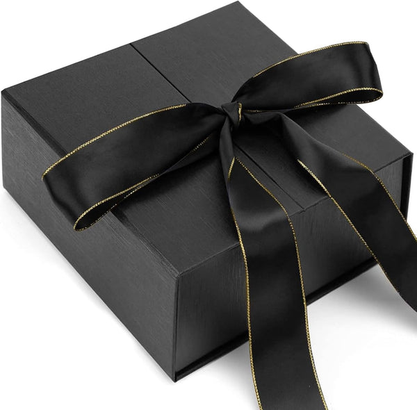 JOHOUSE Gift Box Black, 8x8x3.5 Inches with Lids, Magnetic Closure & Ribbon for Weddings, Birthday Presents