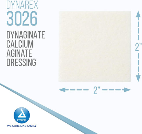 Dynarex DynaGinate Calcium Alginate Wound Dressing, Sterile, Non-Stick, 2"x 2", Box of 10, Absorbent Gel Patches
