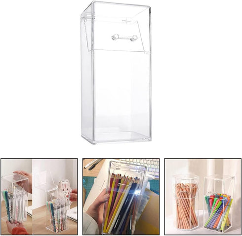 Zerodeko 2Pcs Acrylic Makeup Brush Holder with Lid, Clear Cosmetic Organizer for Desktop Storage
