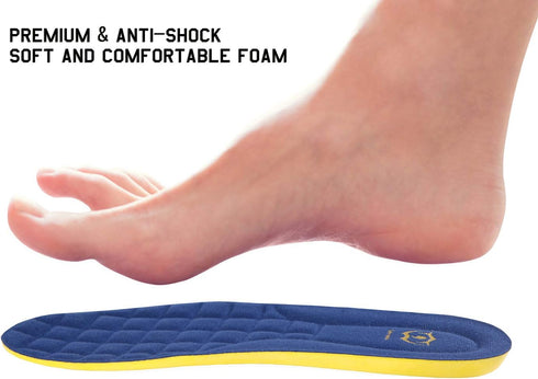 Thick Memory Foam Shoe Inserts with Arch Support, Premium Orthopedic Insoles for Heel Pain, Blue Size 9.5