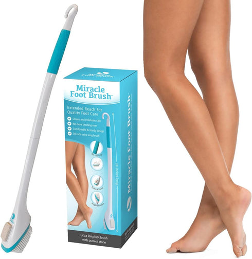 Miracle Foot Brush 30" with Pumice Stone and Grip Handle, Wet/Dry Brush for Seniors, Pregnant, Disabled