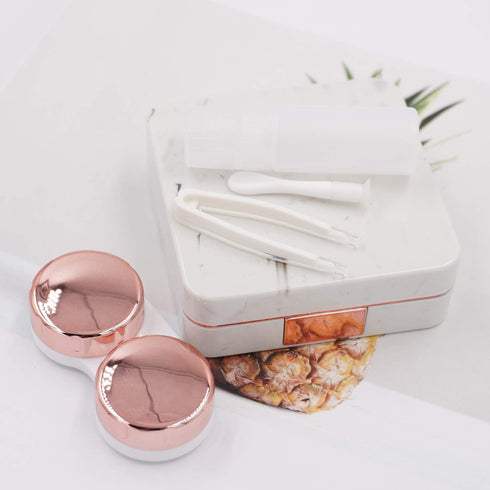 Honbay Fashion Marble Contact Lens Case, Portable Kit with Mirror (Square) (Rose Gold)