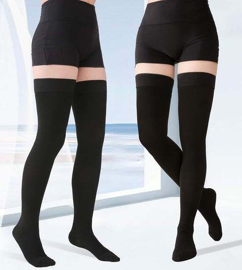 MGANG Medical Compression Stockings 20-30 mmHg for Women & Men, Thigh High Graduated Support Socks, Black, Pair