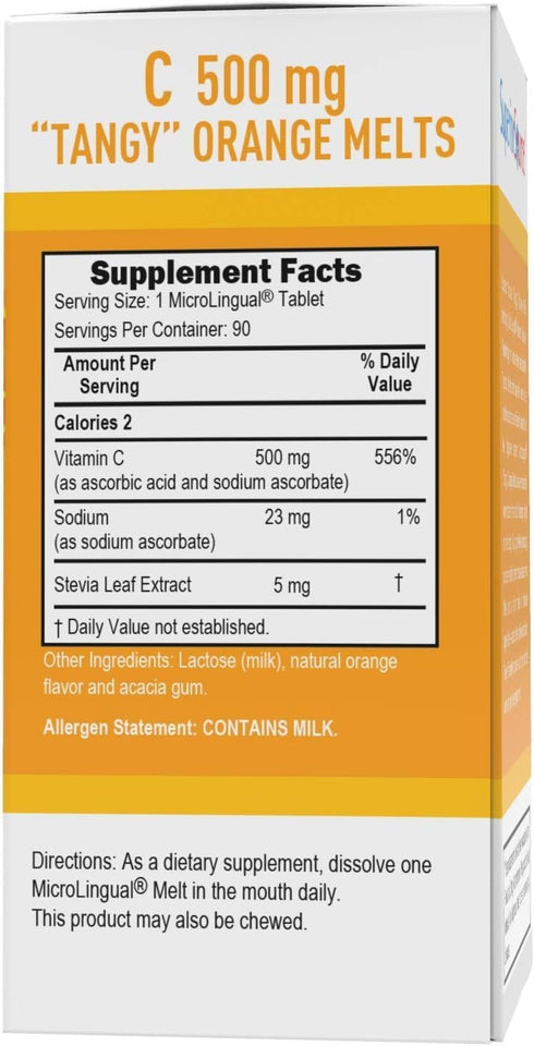 Superior Source Vitamin C 500 mg Tangy Orange Melts, 90 Sublingual Tablets