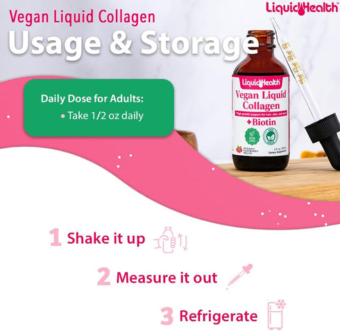 LIQUIDHEALTH 100% Vegan Collagen Plus Biotin 100,000mcg Liquid Drops - Plant-Based for Hair, Skin & Nail Growth
