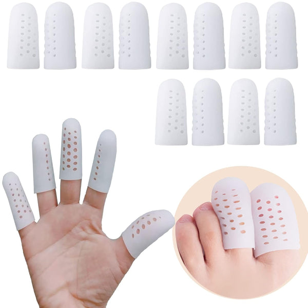12 Pcs Finger Cots Toe Protectors, White Silicone Toe Covers for Pain Relief from Corns, Blisters
