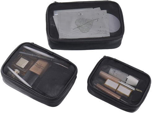 Mesh Makeup Bag Set, 3 Pcs Lightweight Cosmetic Bags with Zipper (S, M, L)