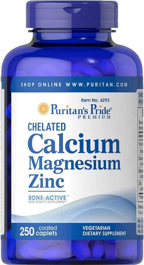 Puritan's Pride Chelated Calcium Magnesium Zinc, 250 Count, Supports Bone Health & Immune Function