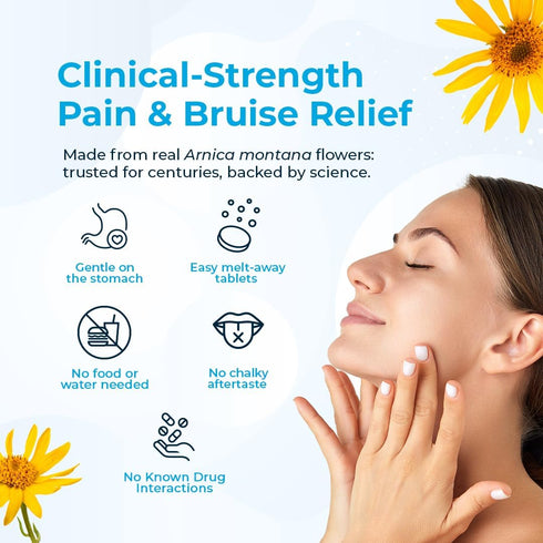 Arnica Montana 30X HPUS, Clinical Grade Quick Dissolve Tablets - Five-Day Recovery Pack for Pain Relief, 30 Count