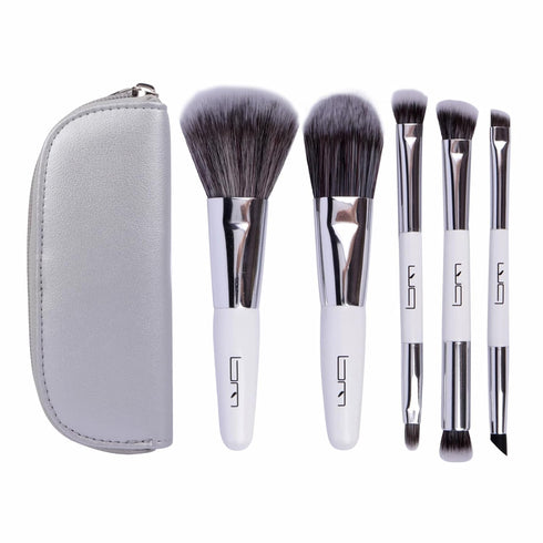 Travel Makeup Brushes Set with Pouch, 5PCS Double Ended Mini Cosmetic Brushes Kit for Professional Use