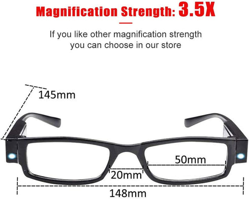 Bright LED Readers with Lights - Lighted Magnifier Nighttime Reader Eyewear for Clear Vision, +3.5